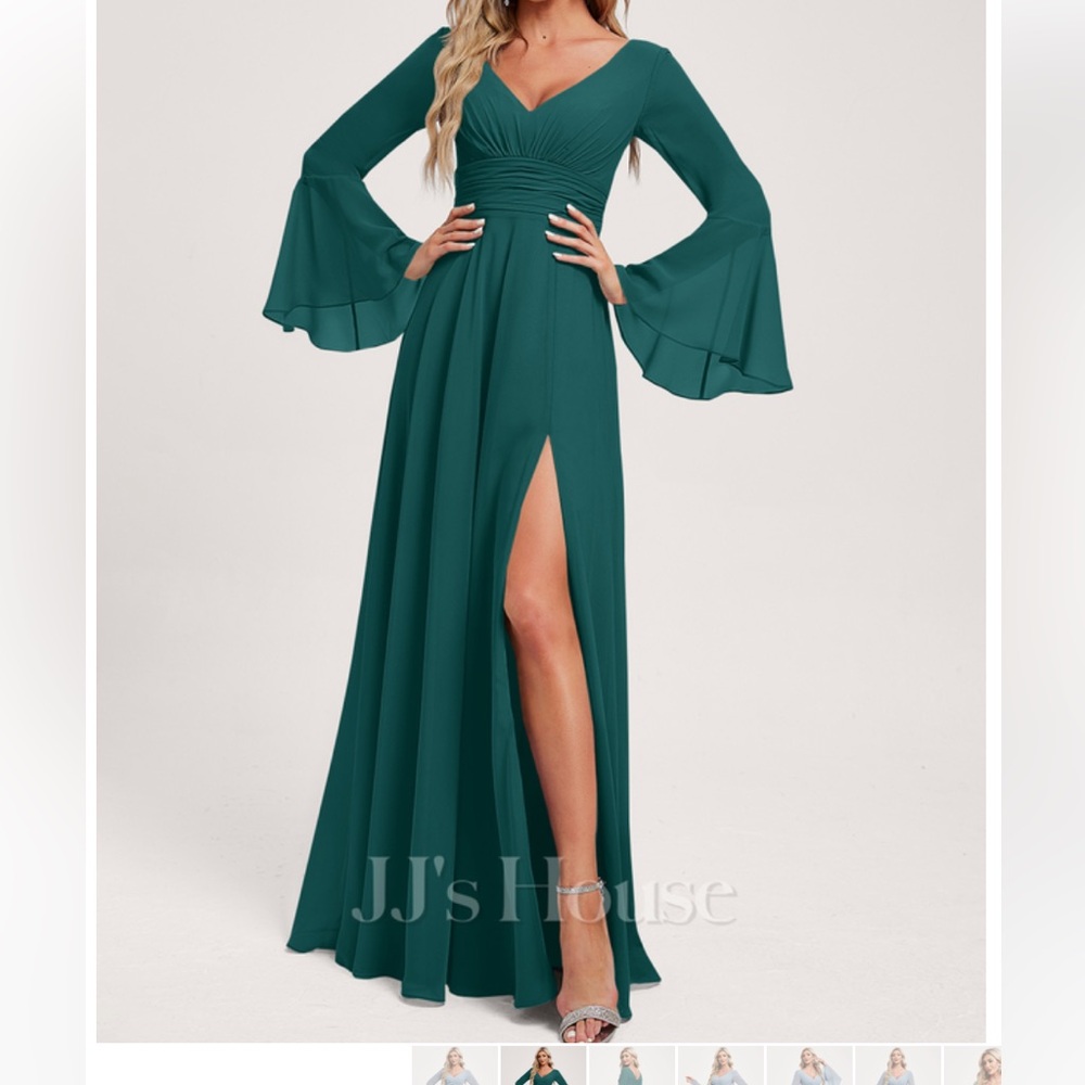 JJs House Teal V-Neck Long Sleeve Maxi Gown